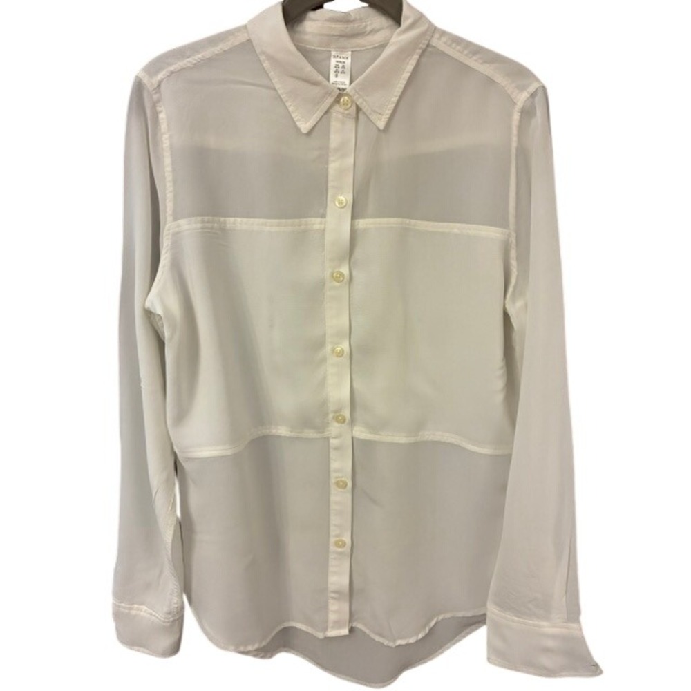 Spanx Button Down Shirt Womens Size M Cream 100% Silk Sheer Paneled Excellent - Picture 5 of 5